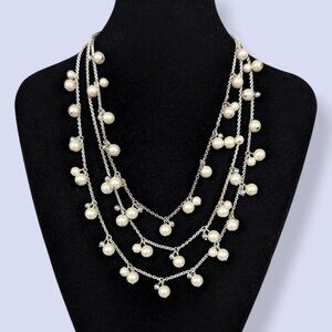 3-Strand Dangling Faux Pearl Necklace